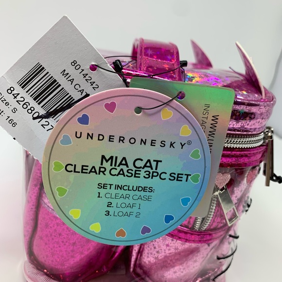 Under One Sky Mia Cat Face Print Train Case in Pink Sparkle - Picture 8 of 8